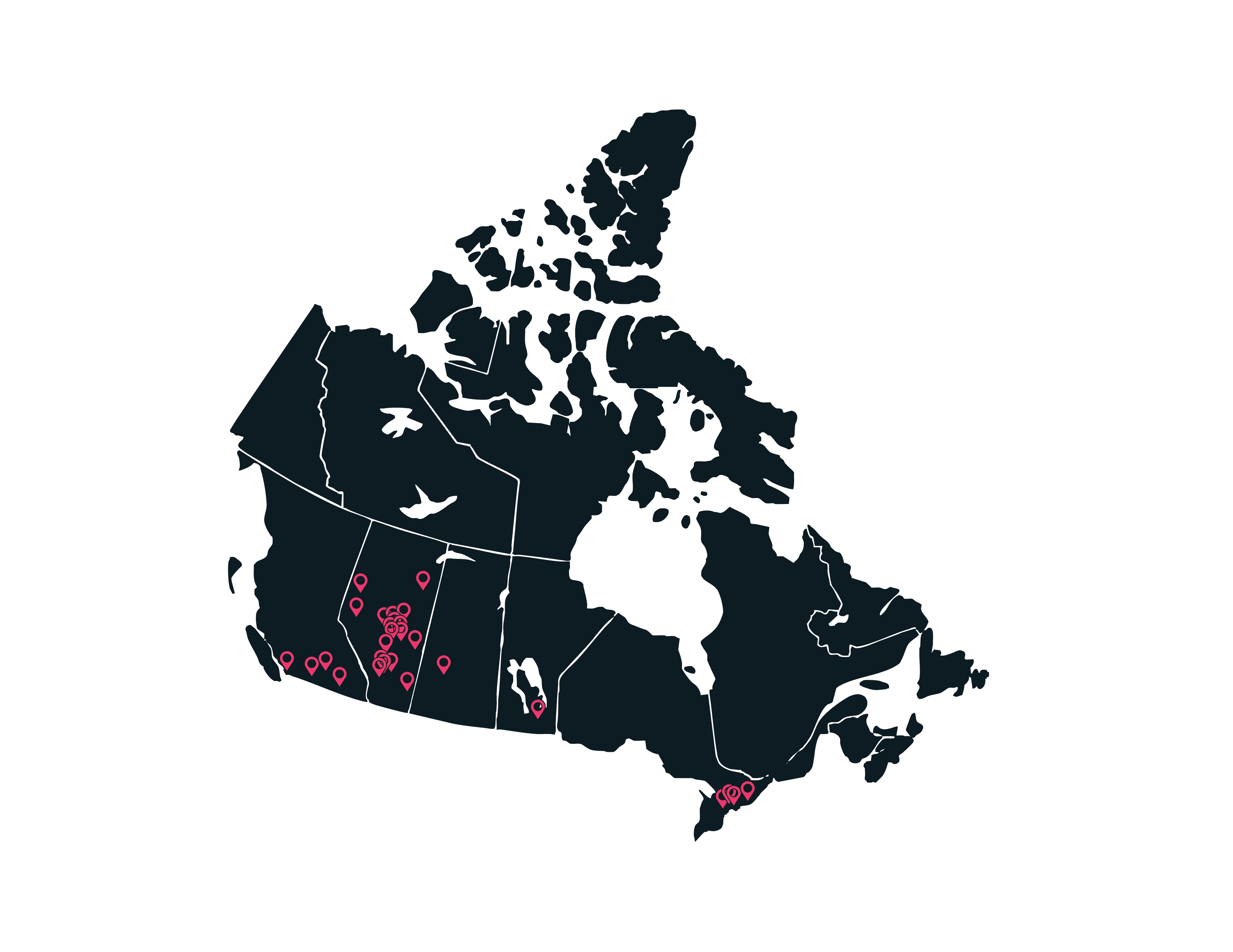 Map of Canada showing TCA Developments offices and project locations across Canada
